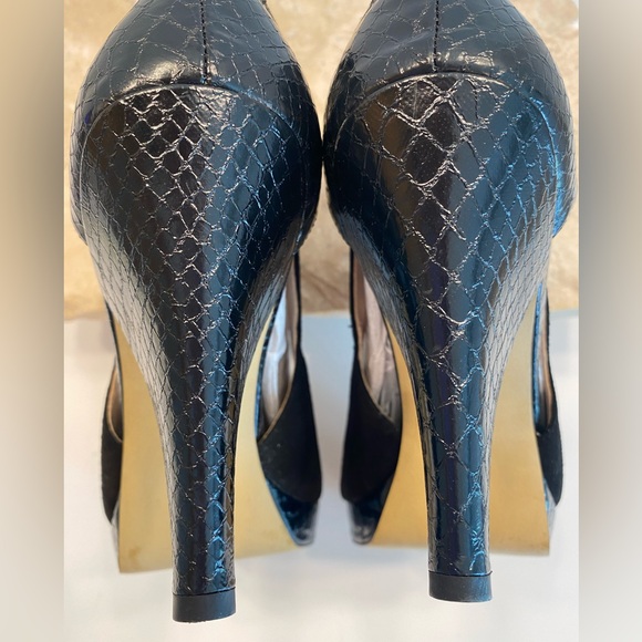 Franco Sarto Sulu Black Sueded Leather Snake Print Peep Toe Platform Pumps Sz 10 - Picture 6 of 13